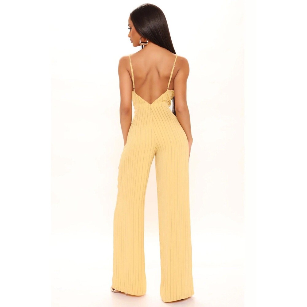 Fashionova Skylar Striped Jumpsuit - Mustard Size Medium NWT